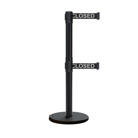 MONTOUR LINE Retractable Belt Dbl Roller Stanchion, 2.5ft Black Post  11ft. Lines ME630D-BK-THISLBW-110